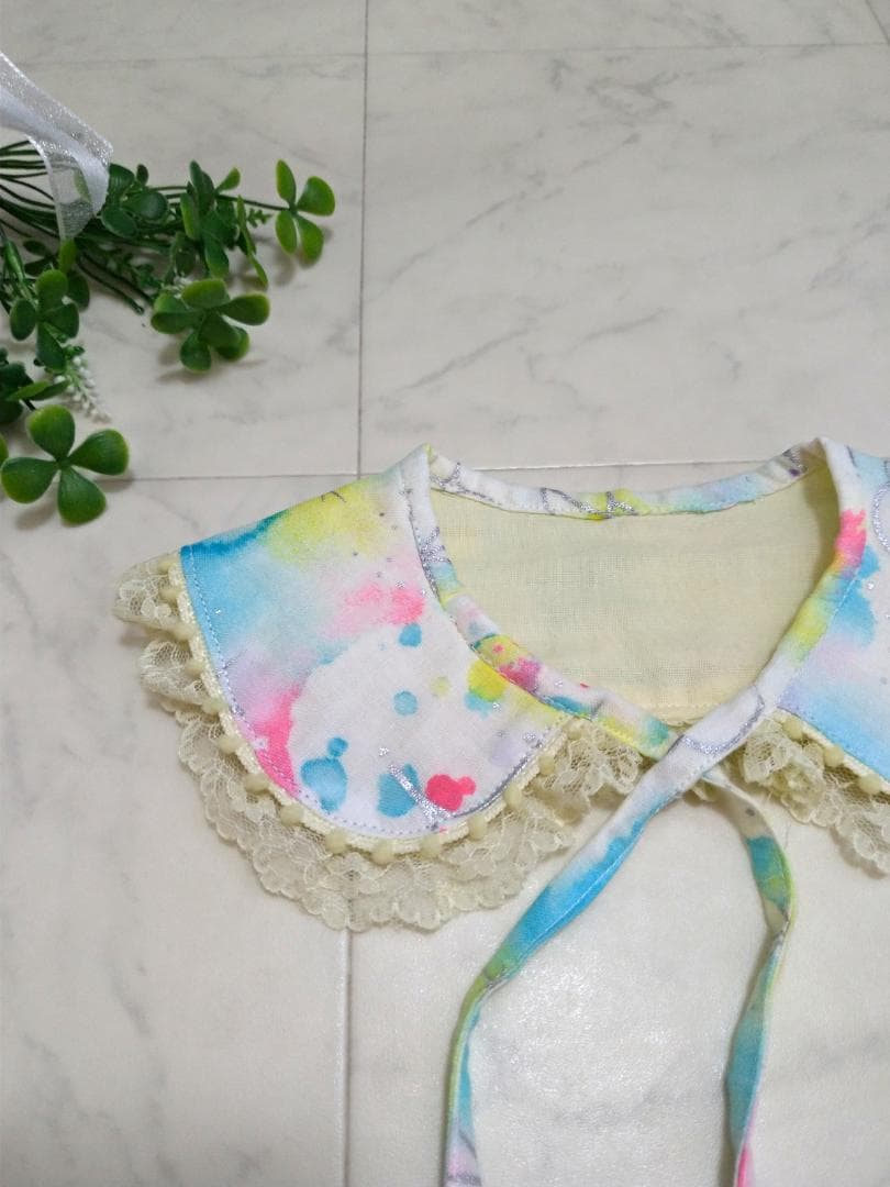 送料無料！レースのリボンつけ襟スタイ(イエロー)