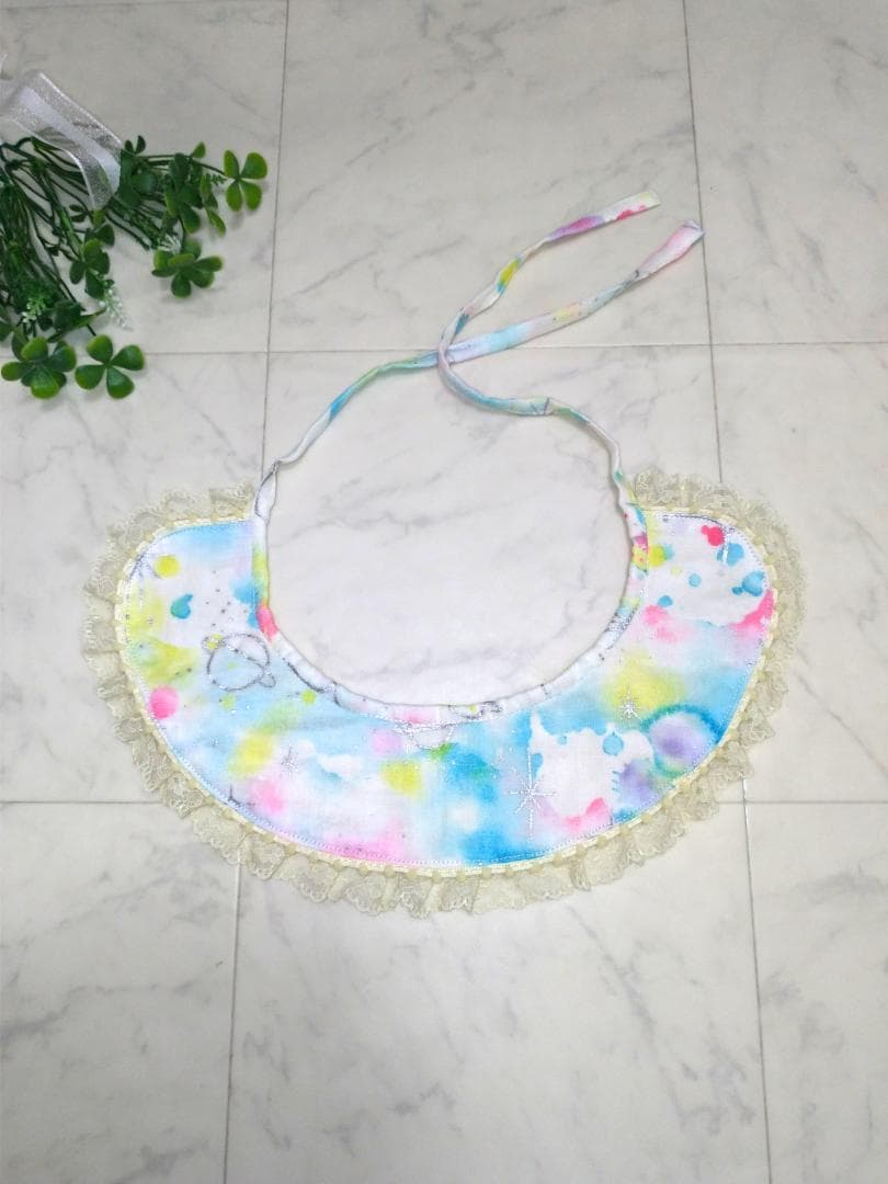 送料無料！レースのリボンつけ襟スタイ(イエロー)