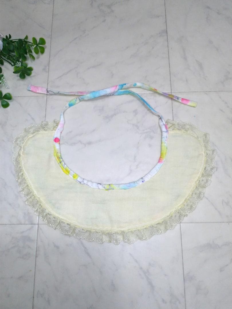 送料無料！レースのリボンつけ襟スタイ(イエロー)