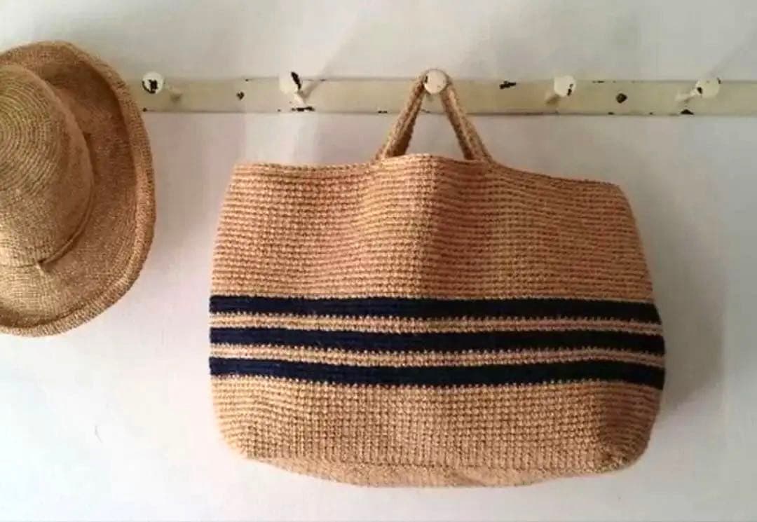 未使用❤️Creema❤️麻ひものボーダーかごバックLLLsize 春夏