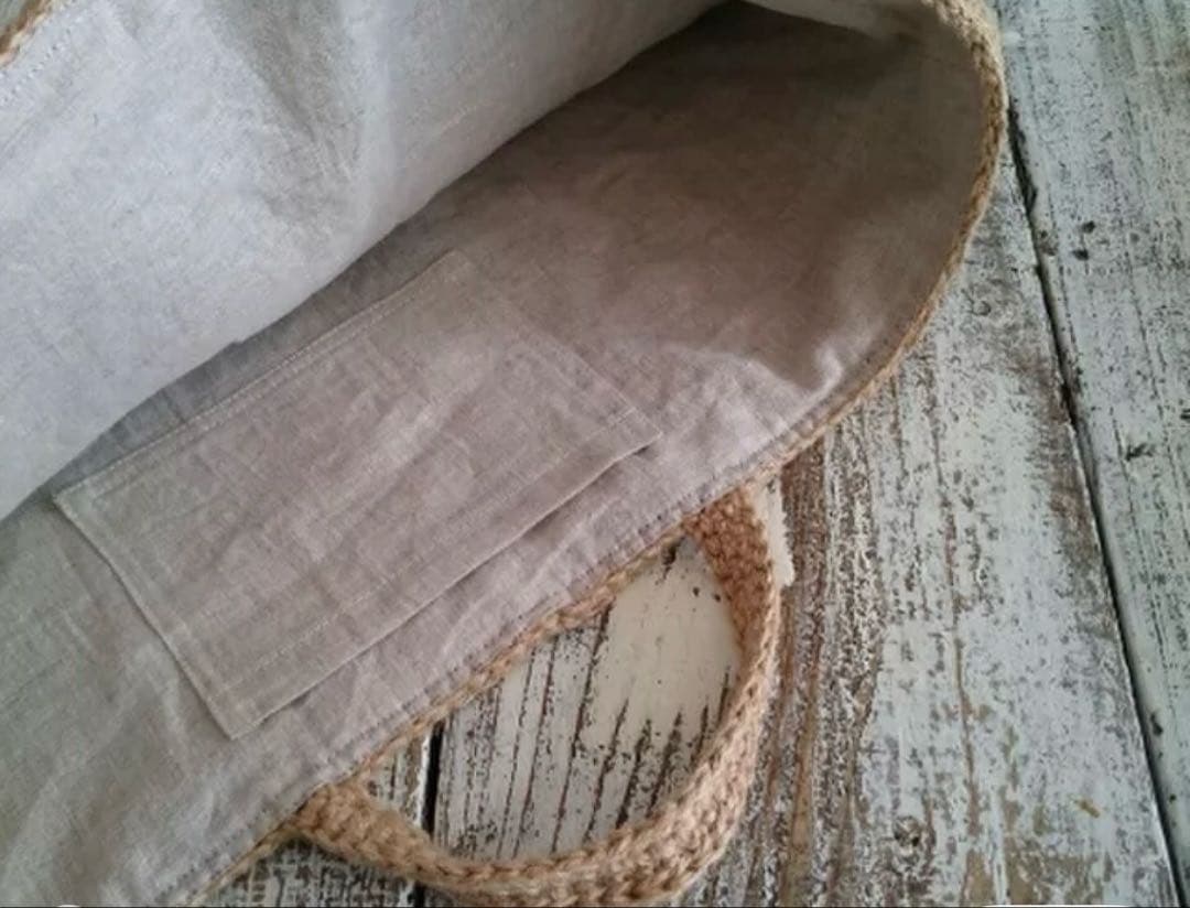 未使用❤️Creema❤️麻ひものボーダーかごバックLLLsize 春夏