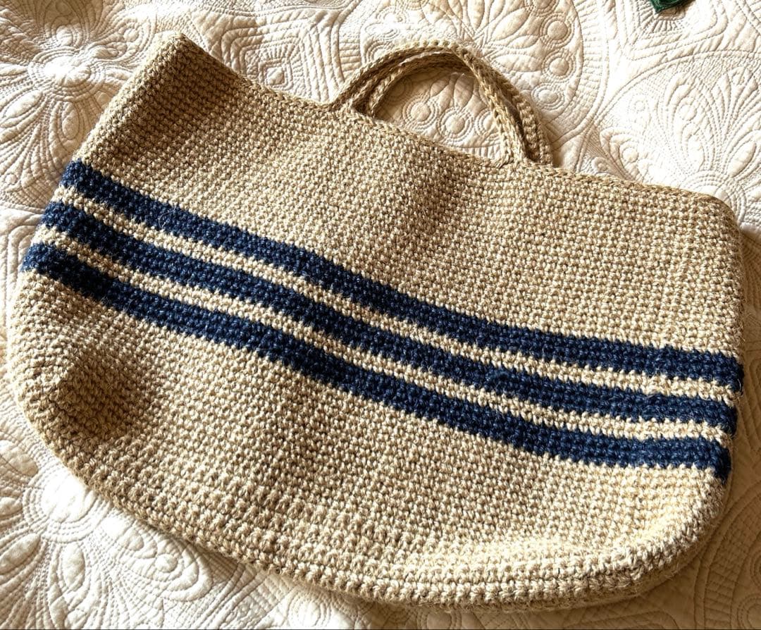 未使用❤️Creema❤️麻ひものボーダーかごバックLLLsize 春夏