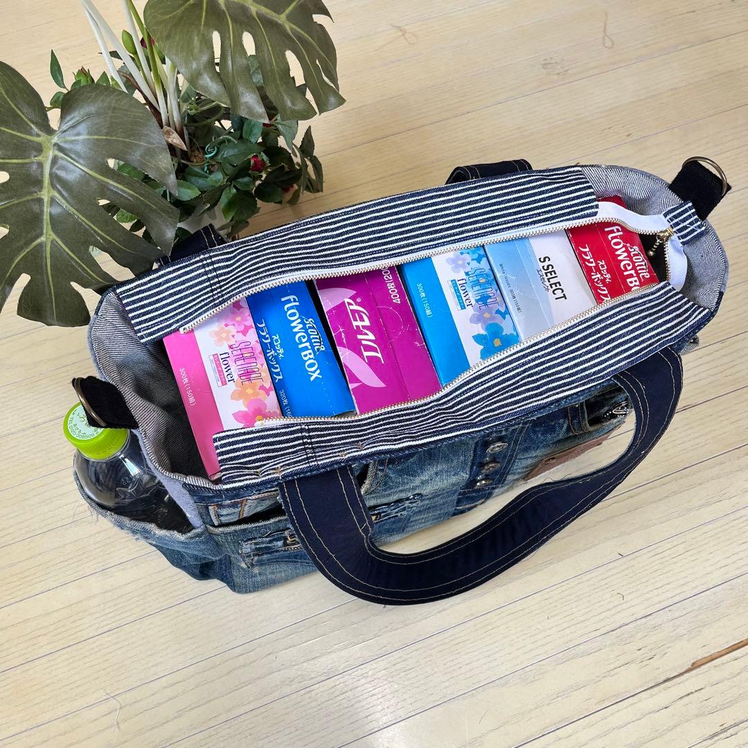 デニムリメイクバック　トートバッグ　旅行　ショルダー　大容量　ハンドメイド