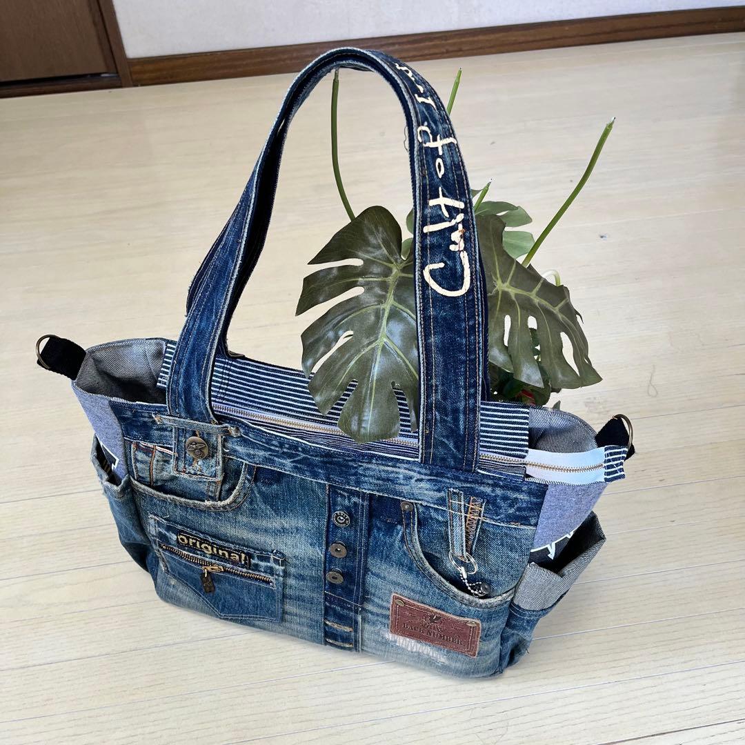 デニムリメイクバック　トートバッグ　旅行　ショルダー　大容量　ハンドメイド