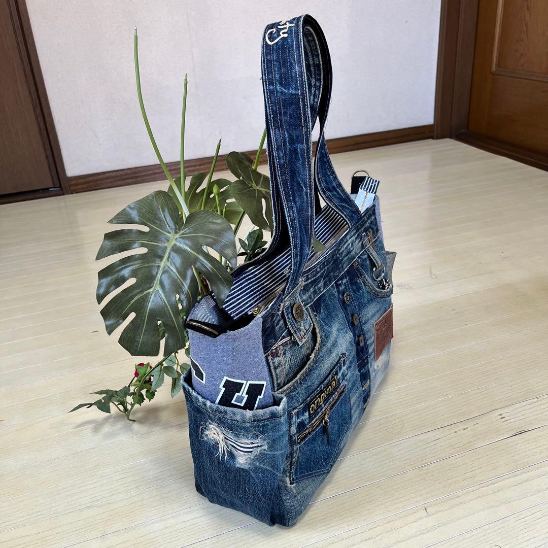 デニムリメイクバック　トートバッグ　旅行　ショルダー　大容量　ハンドメイド