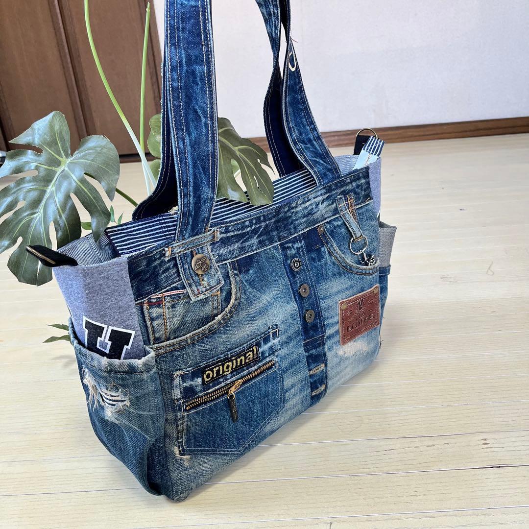 デニムリメイクバック　トートバッグ　旅行　ショルダー　大容量　ハンドメイド