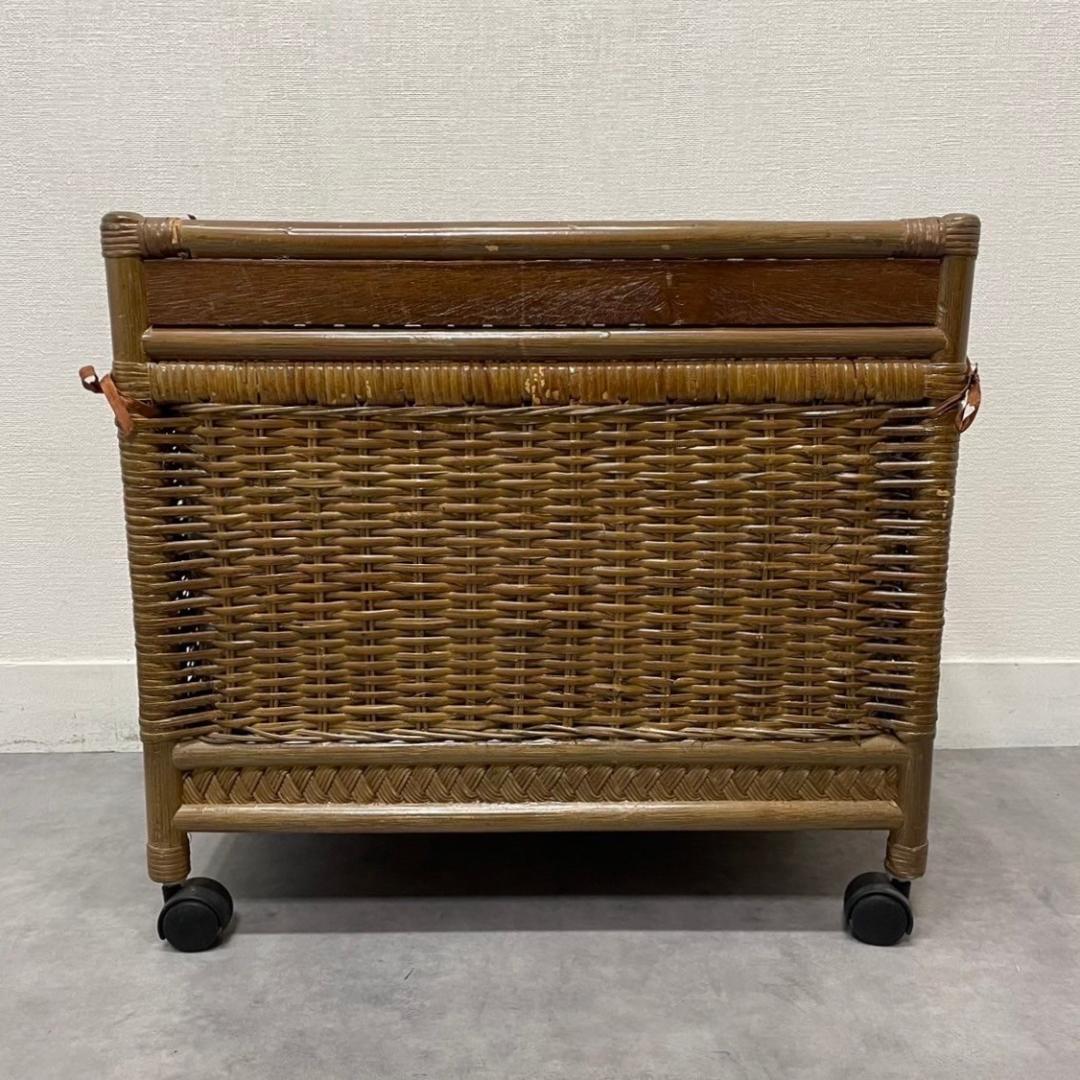 ヴィンテージ ラタンバスケット キャスター付き 籐家具 収納 昭和レトロ