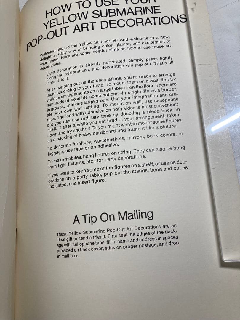 超希少・未使用1968年当時物 ビートルズ イエローサブマリン ポップアウト