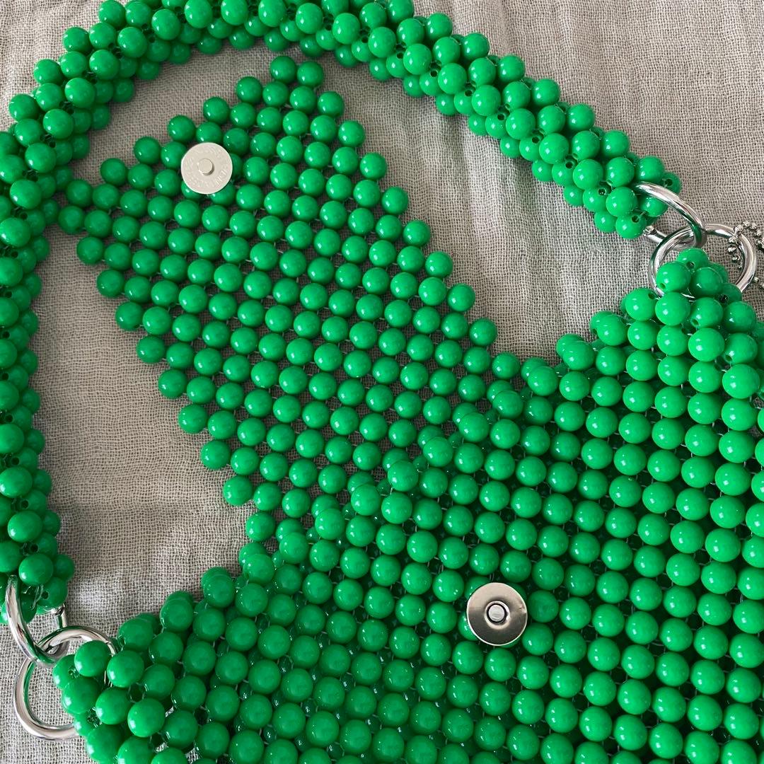 ハンドメイド ビーズバッグ ハンドバッグ 緑 みどり グリーン