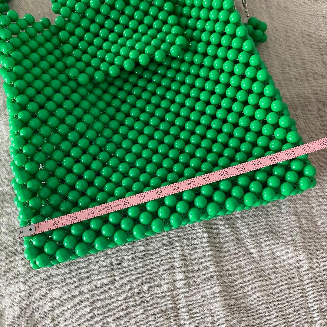 ハンドメイド ビーズバッグ ハンドバッグ 緑 みどり グリーン