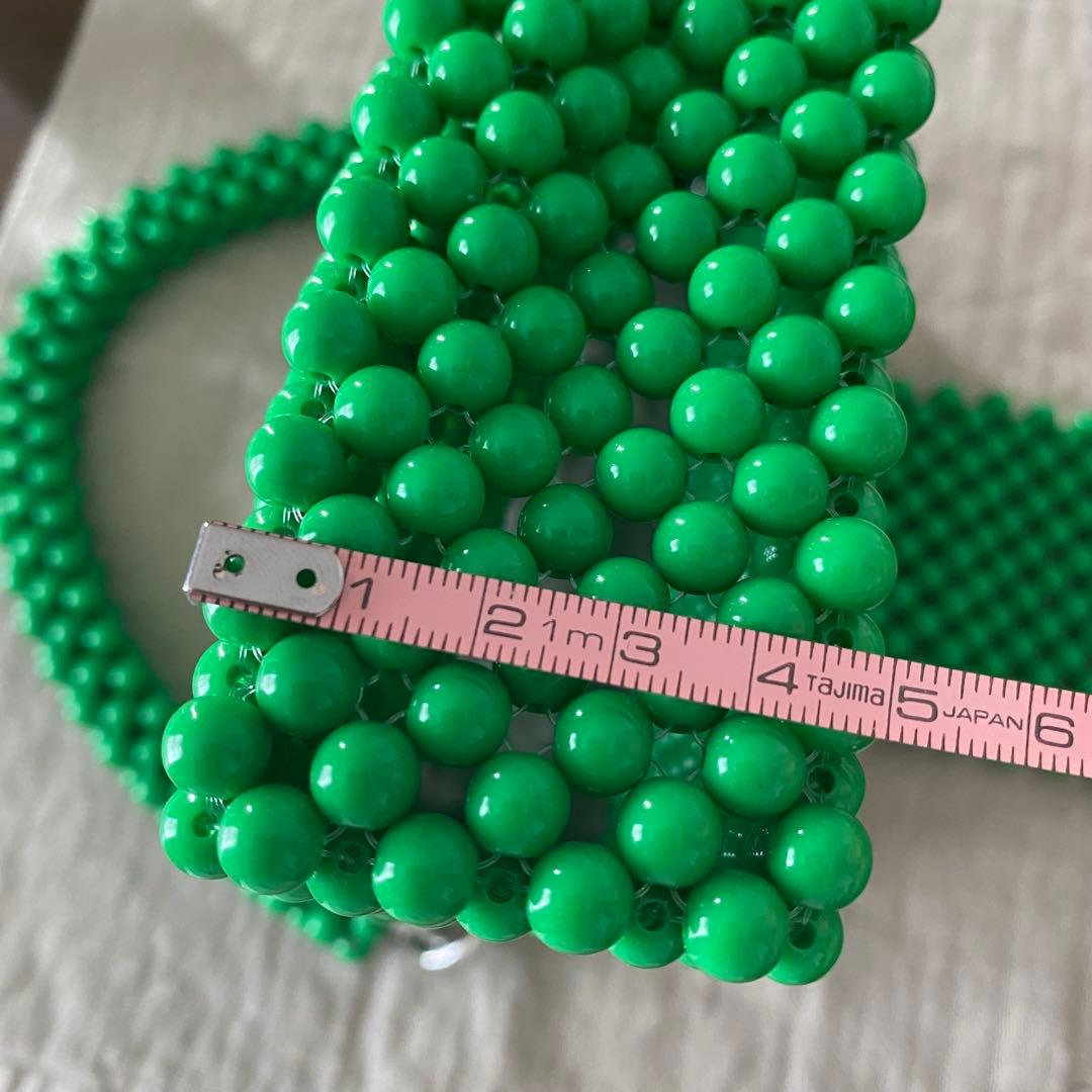 ハンドメイド ビーズバッグ ハンドバッグ 緑 みどり グリーン
