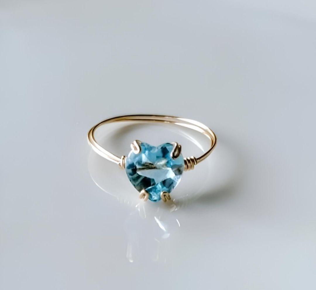 Kgf14 宝石ルース スイスブルートパーズ ハート ファセット 爪留め リング