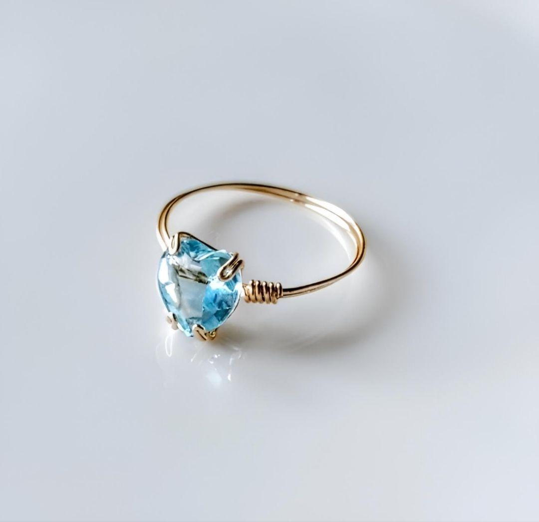 Kgf14 宝石ルース スイスブルートパーズ ハート ファセット 爪留め リング