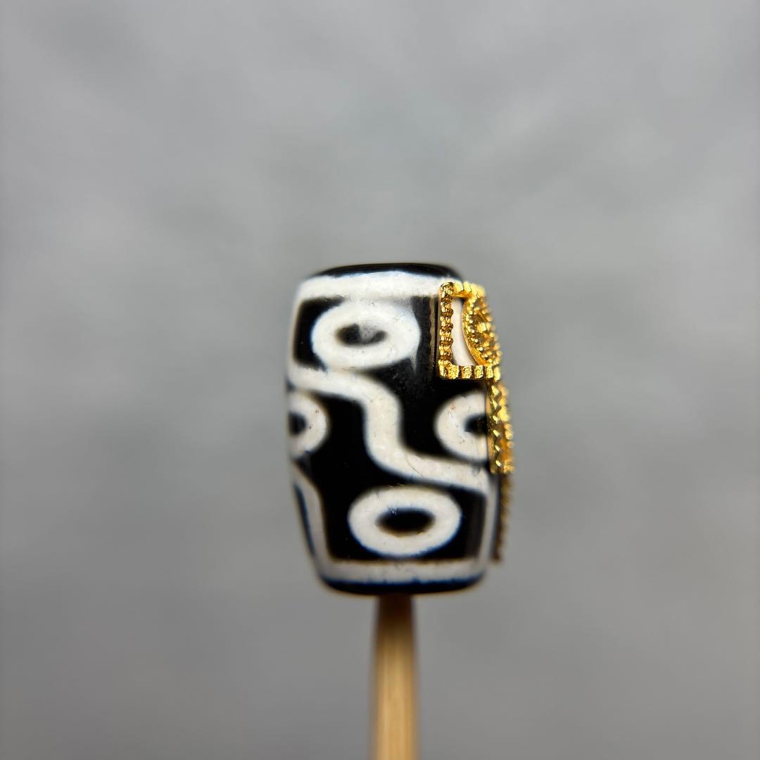 ありあ瑪瑙　九眼天珠+24金メッキ　3-328