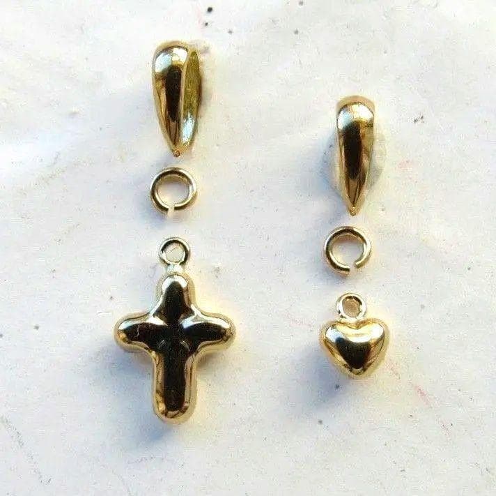 K18✨ハート S チャーム 立体 18KYG ハンドメイド ピアス ネックレス