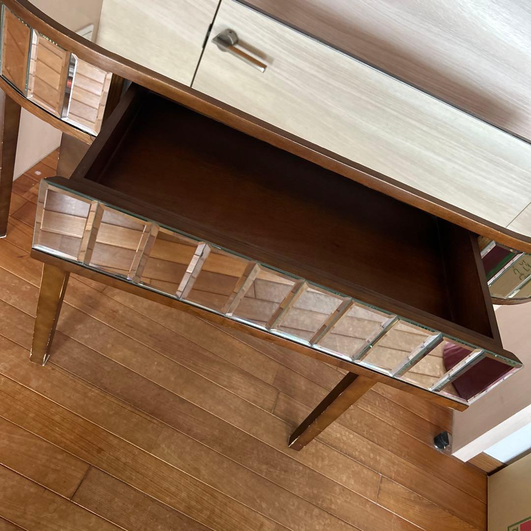 レア美品ローラアシュレイミラー仕上げのブラウン木製ドレッサーコンソールテーブル