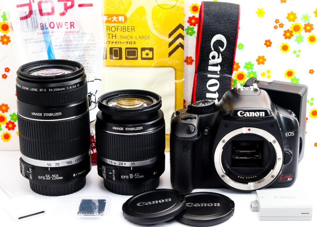 キヤノン Canon kiss X2☆ダブルレンズ！初心者オススメ☆スマホ転送