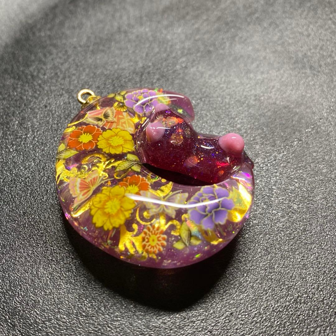 〜ニッキー様〜天然石　ムーン　レジンネックレス　【和蝶猫】