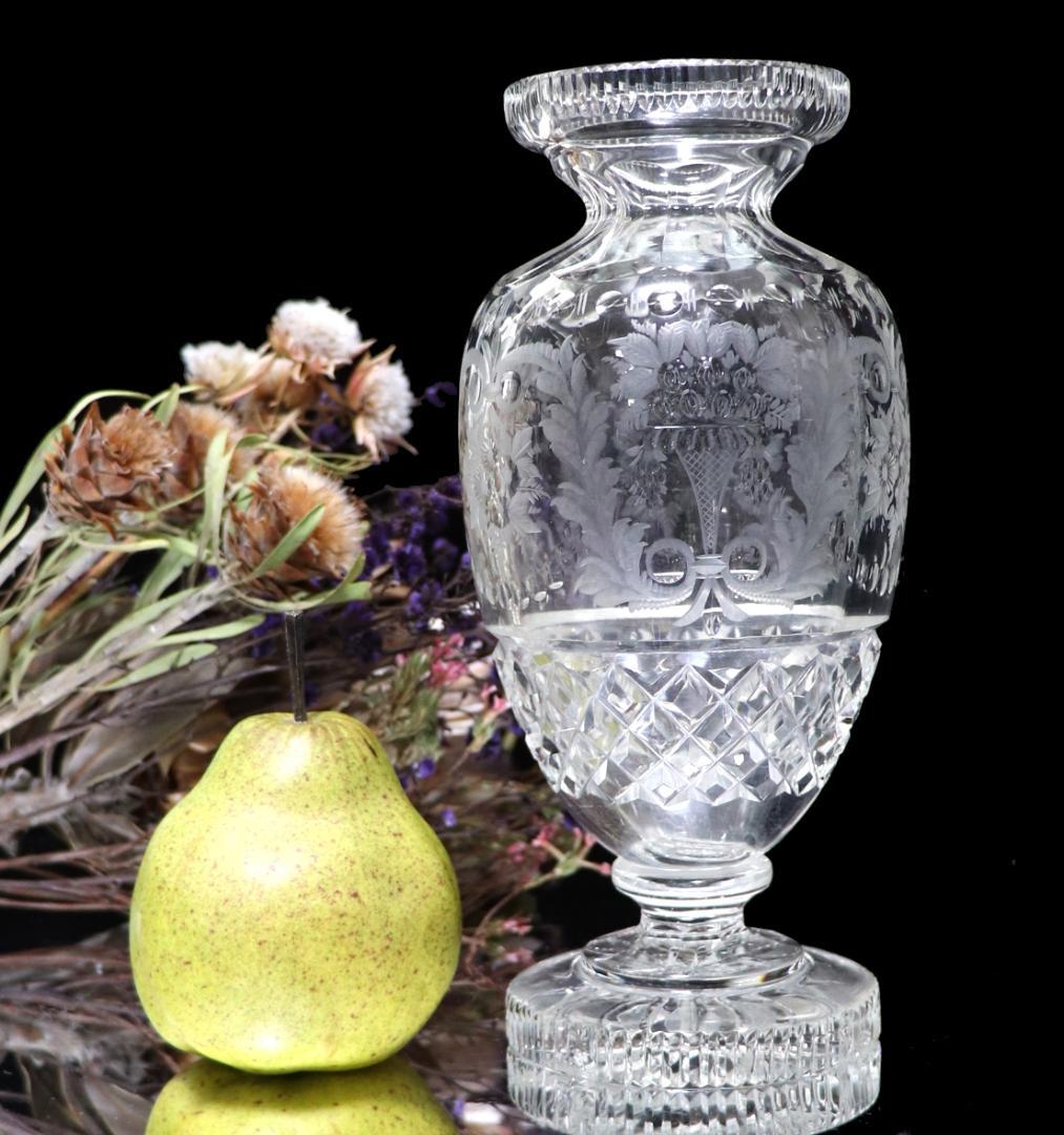 オールド・バカラ アールヌーヴォー期 花瓶 グラヴュール ルネッサンス 草花