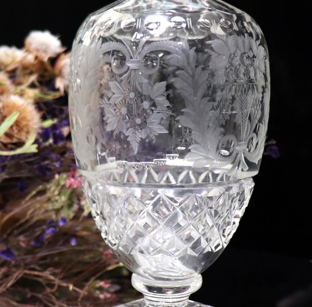 オールド・バカラ アールヌーヴォー期 花瓶 グラヴュール ルネッサンス 草花