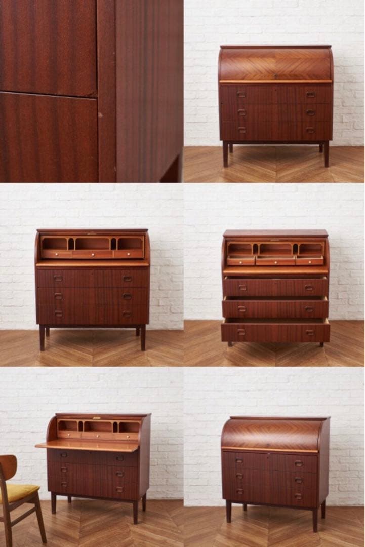 北欧家具 鍵付 スウェーデン ヴィンテージ バレル型 ライティングビューロー