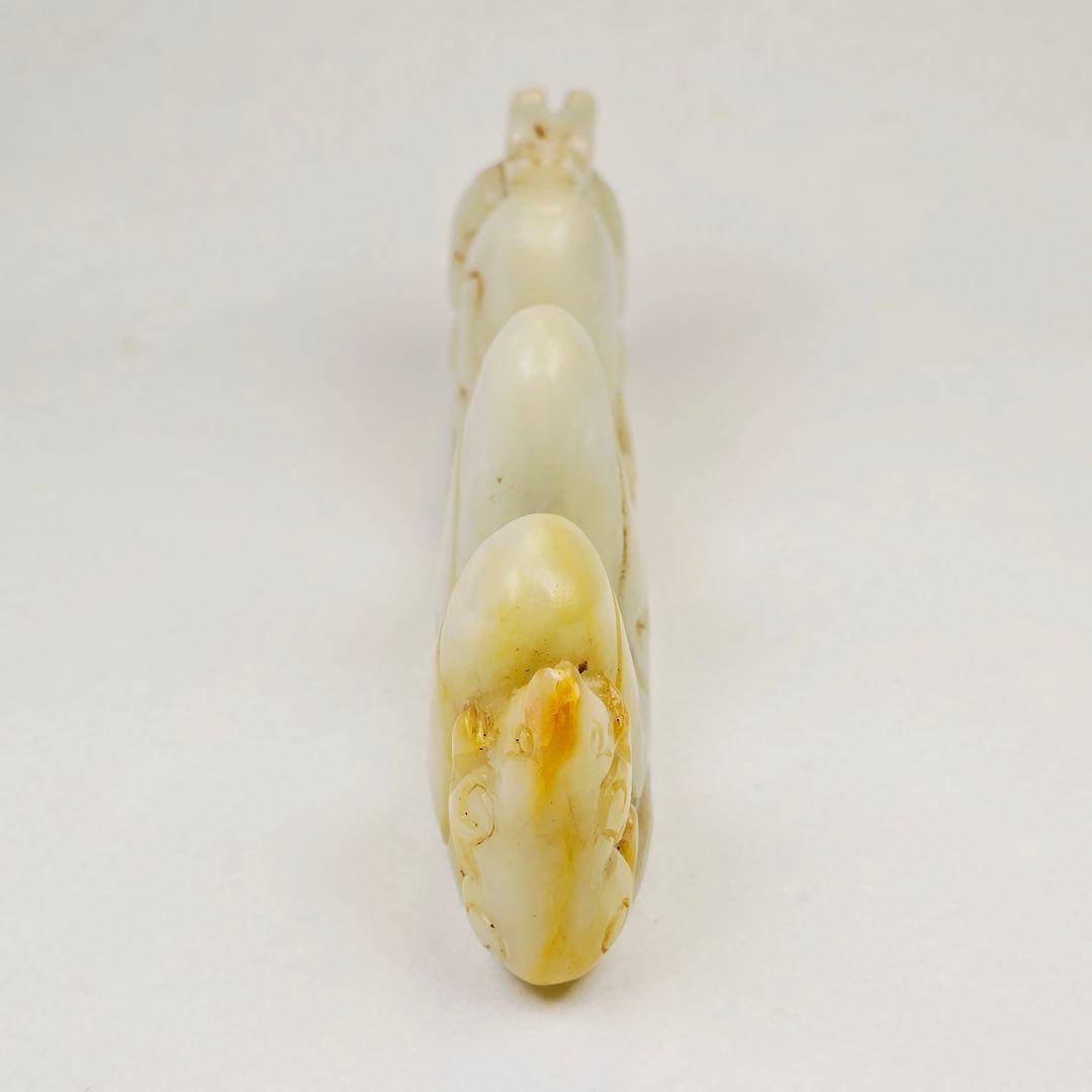 渡来品 文房具 本物和田白玉 手彫 清代 望子成龍 辰龍子鼠紋 筆架 置物 文鎮