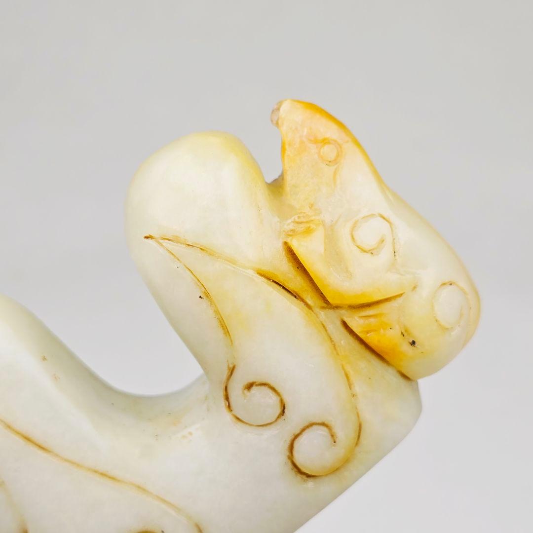 渡来品 文房具 本物和田白玉 手彫 清代 望子成龍 辰龍子鼠紋 筆架 置物 文鎮