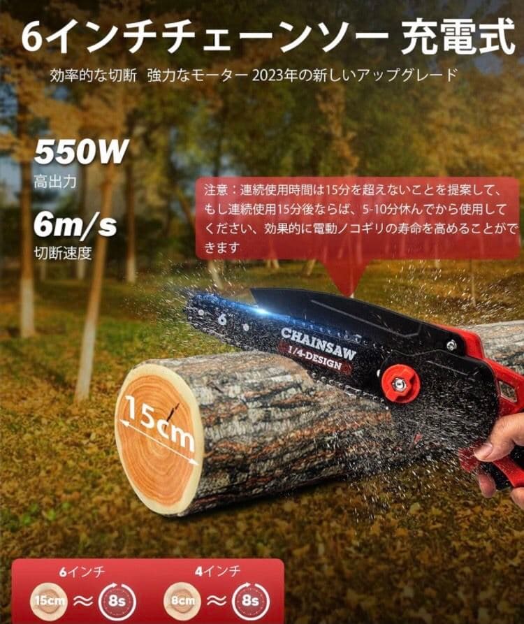 チェーンソー 電動 のこぎり セット 充電式 ノコギリ バッテリー2個 説明書