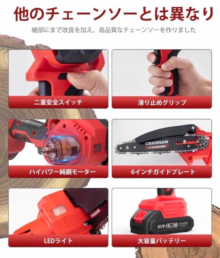 チェーンソー 電動 のこぎり セット 充電式 ノコギリ バッテリー2個 説明書