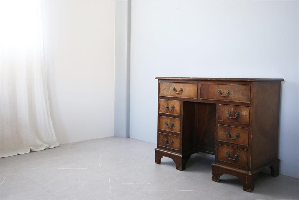 英国アンティーク木製の両袖デスク/勉強机/テーブル/オフィス事務(91-223)