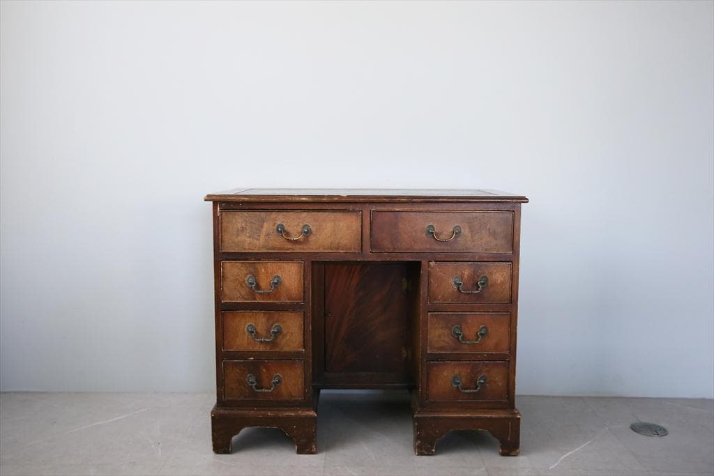 英国アンティーク木製の両袖デスク/勉強机/テーブル/オフィス事務(91-223)