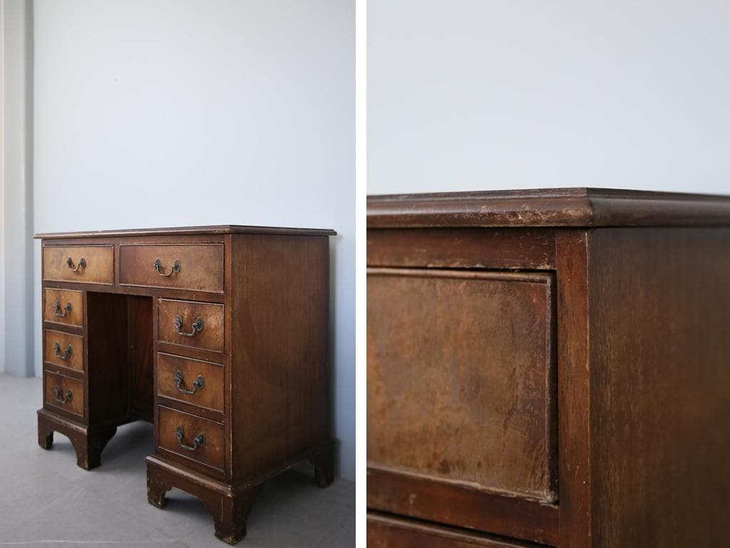 英国アンティーク木製の両袖デスク/勉強机/テーブル/オフィス事務(91-223)