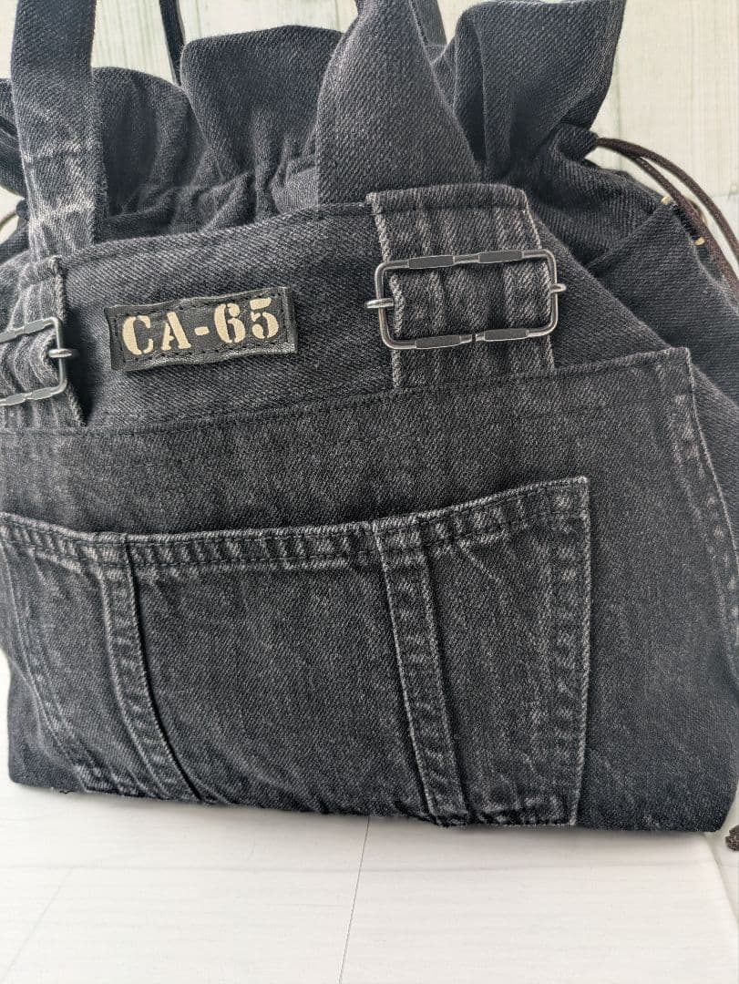 デニムリメイク　巾着トートバッグ　＊オーバーオール＊