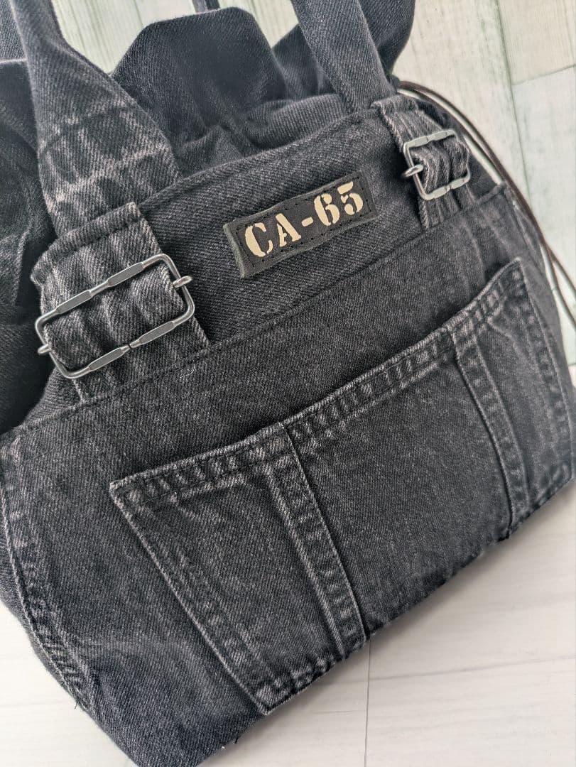 デニムリメイク　巾着トートバッグ　＊オーバーオール＊