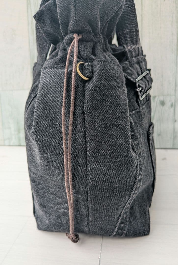 デニムリメイク　巾着トートバッグ　＊オーバーオール＊