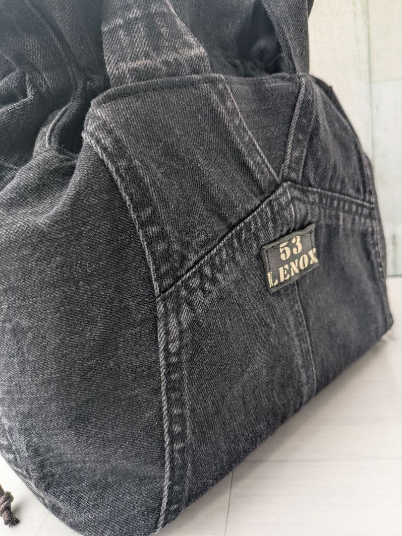 デニムリメイク　巾着トートバッグ　＊オーバーオール＊