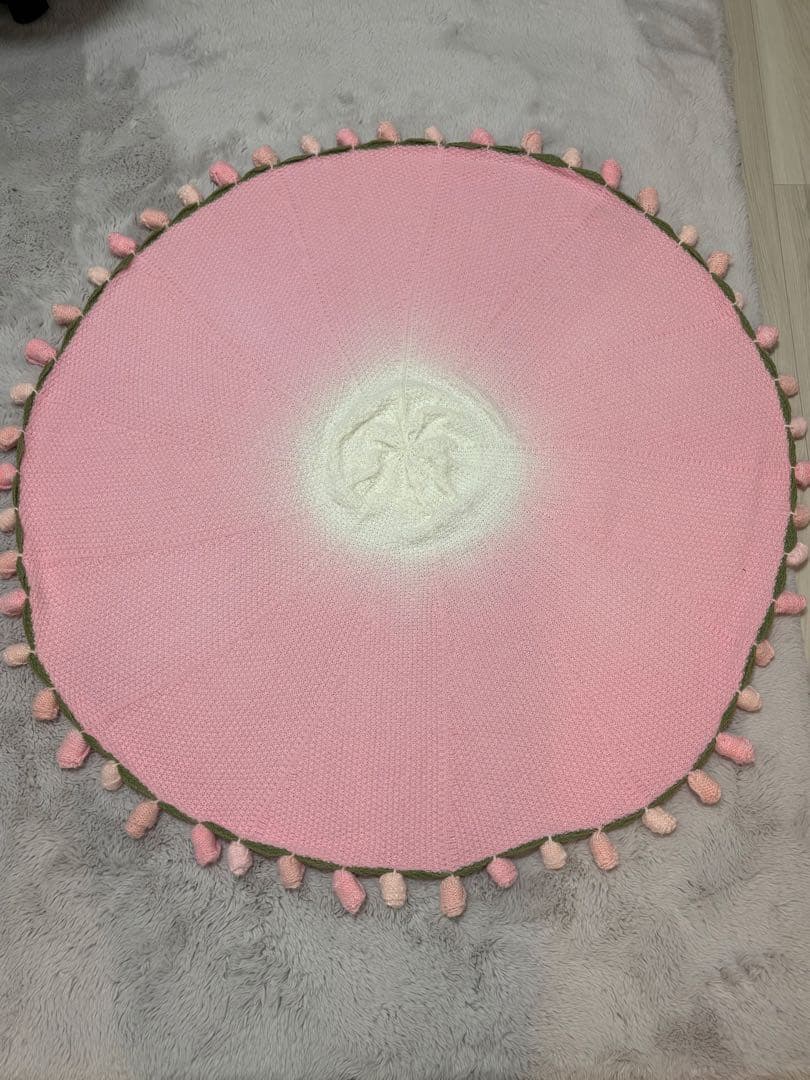 バラの花束ブランケット直径120cm，ピンクのバラのストール