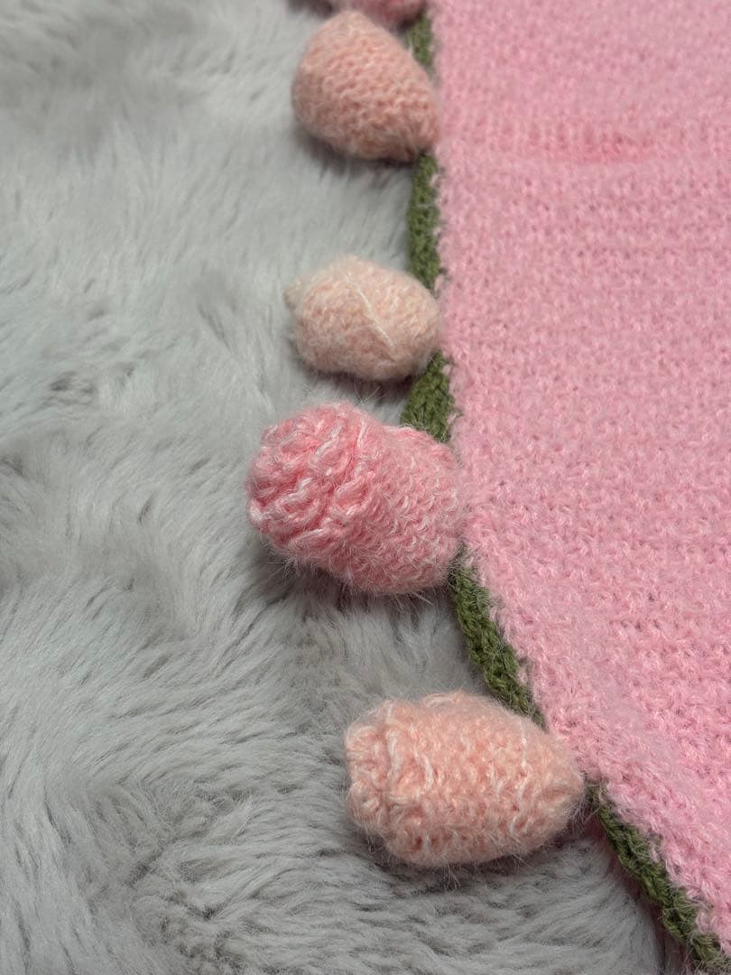 バラの花束ブランケット直径120cm，ピンクのバラのストール