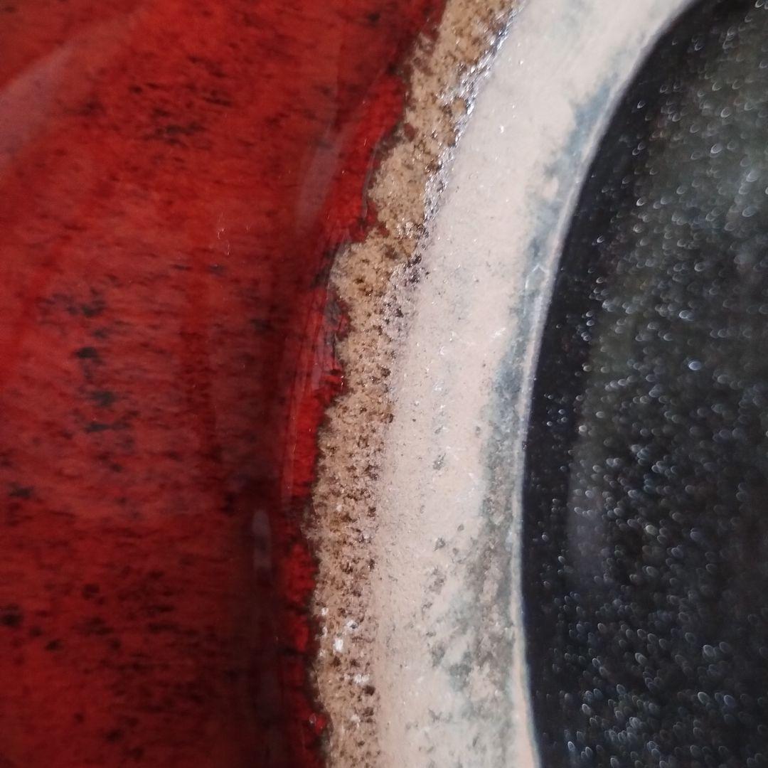 大きい 持ち手付き陶器花瓶 　赤と濃い茶のグラデーション　昭和