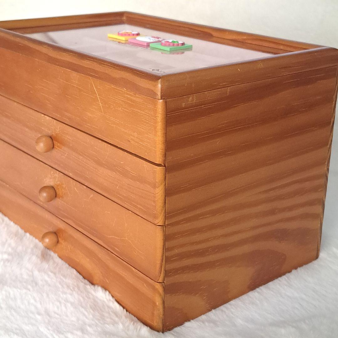 希少　ハローキティ　木製　3段　ジュエリーBOX　収納ケース　アクセサリーケース