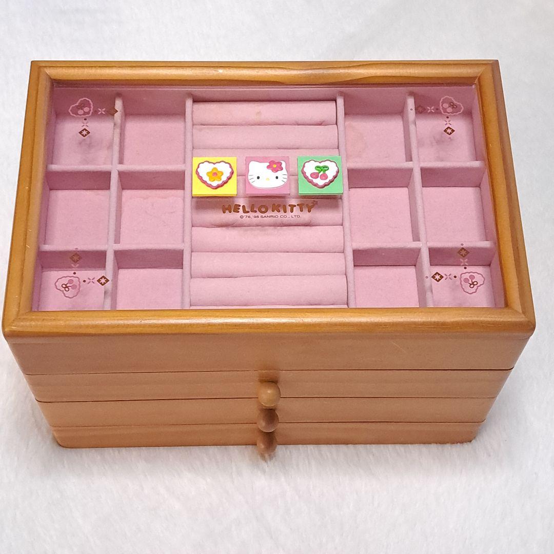 希少　ハローキティ　木製　3段　ジュエリーBOX　収納ケース　アクセサリーケース