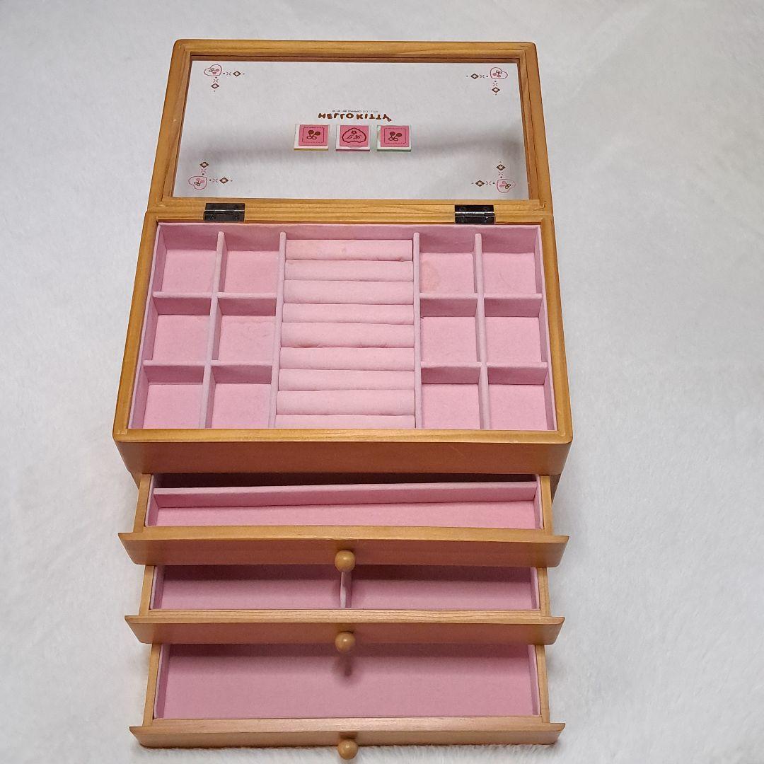 希少　ハローキティ　木製　3段　ジュエリーBOX　収納ケース　アクセサリーケース