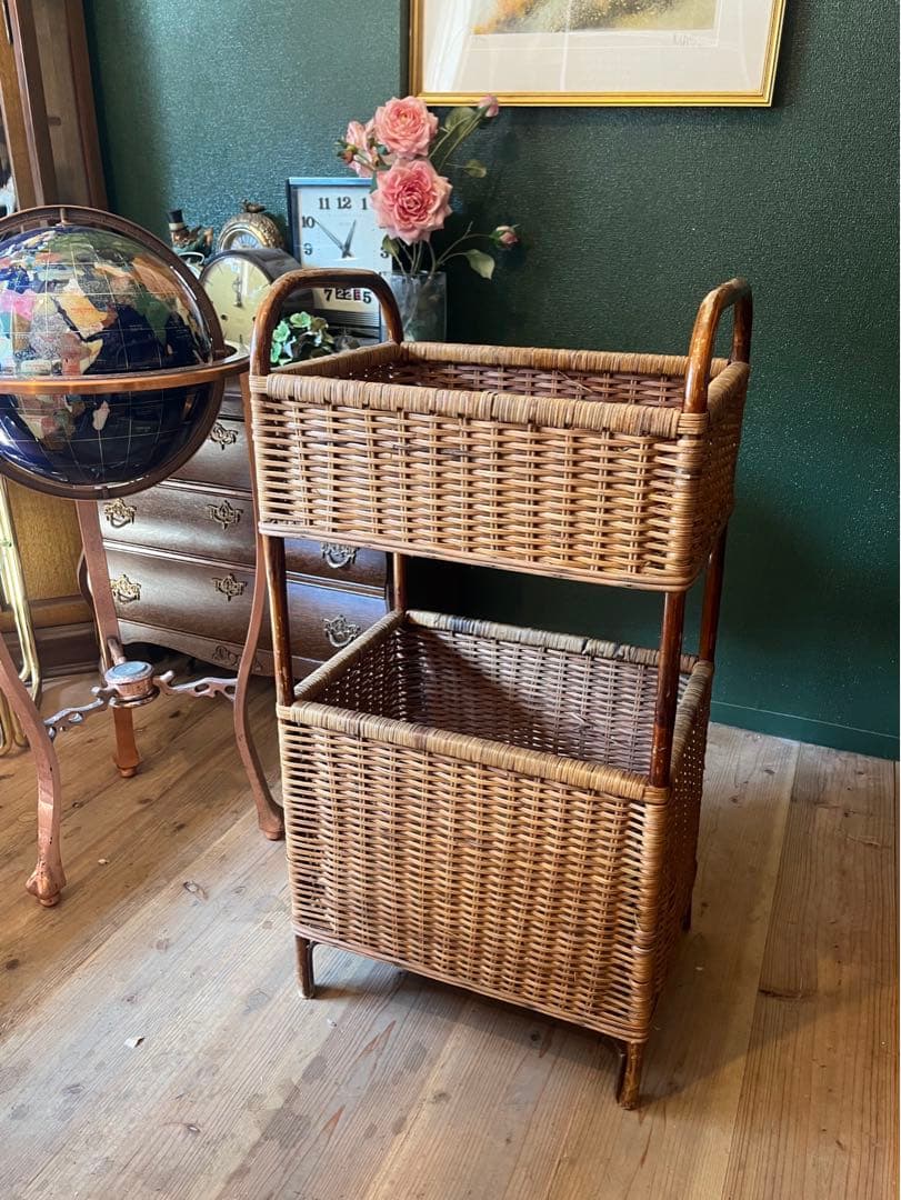 ランドリーバスケット 籐 かご 脱衣かご インテリア アンティーク 昭和レトロ