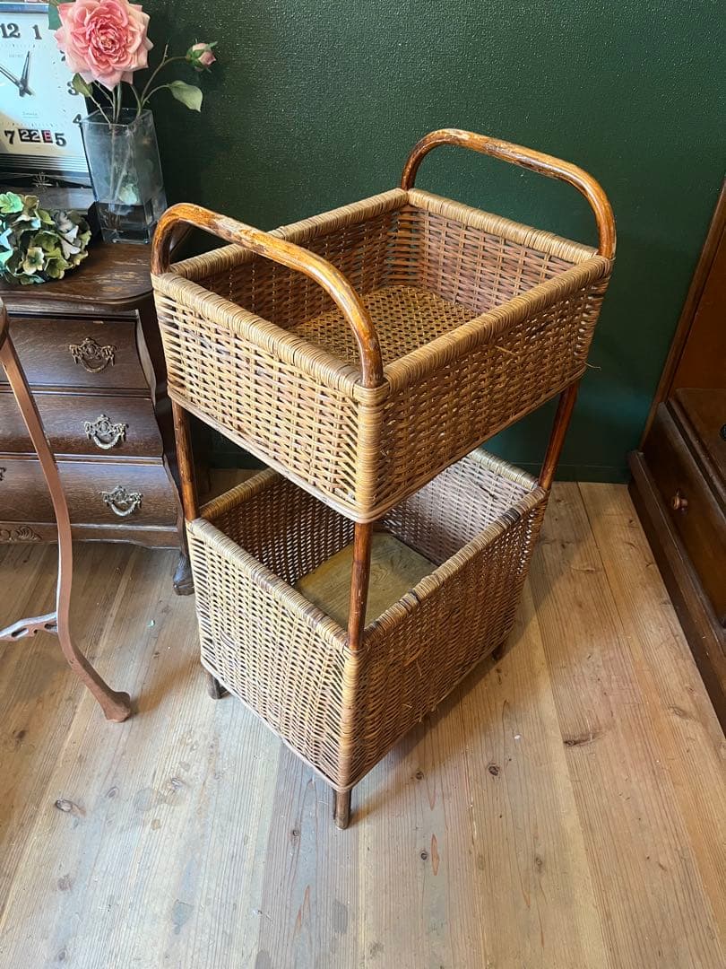 ランドリーバスケット 籐 かご 脱衣かご インテリア アンティーク 昭和レトロ