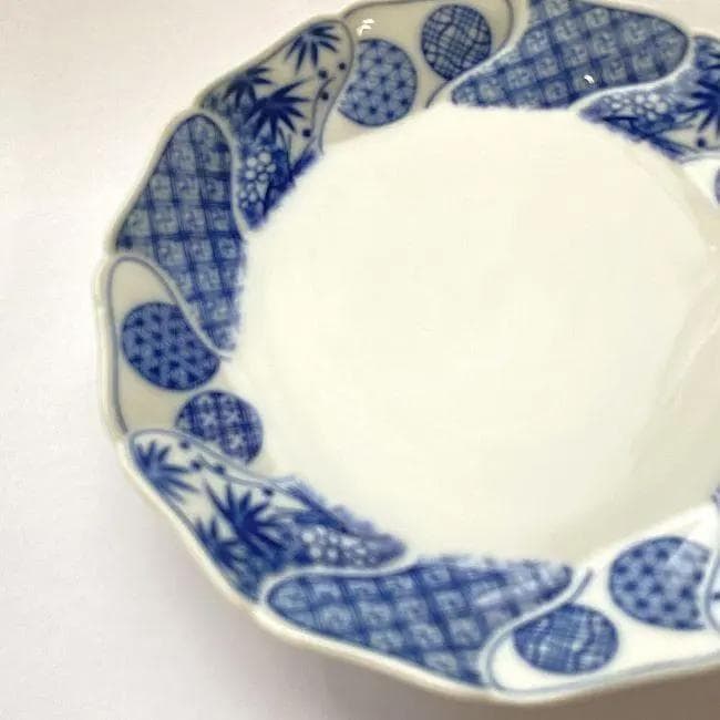 Y美品 龍峰窯 染付捻祥瑞 ガラスデザート鉢 皿 5客セット