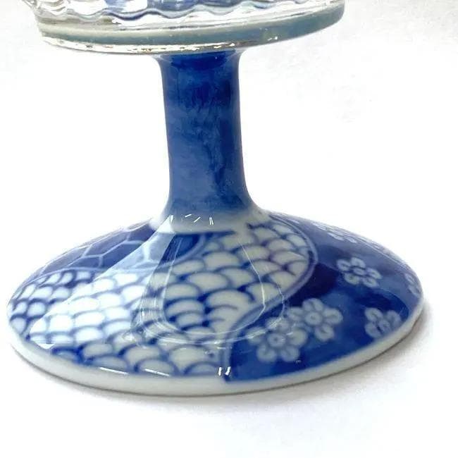 Y美品 龍峰窯 染付捻祥瑞 ガラスデザート鉢 皿 5客セット