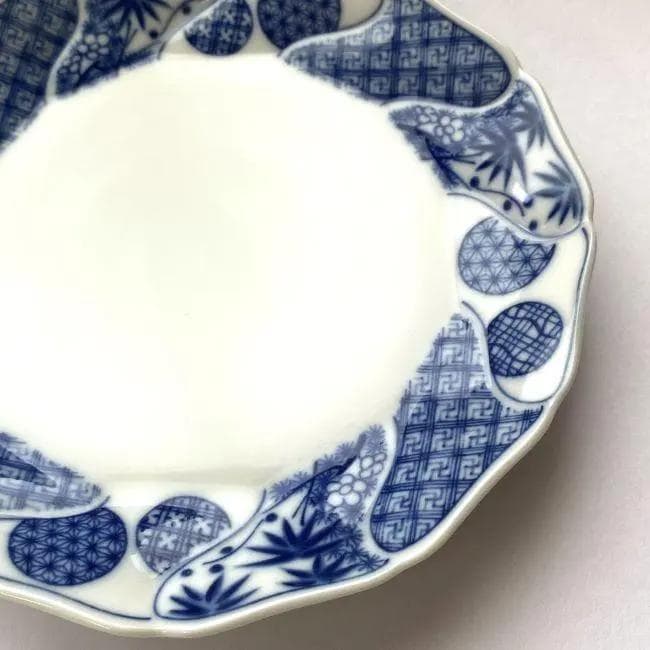 Y美品 龍峰窯 染付捻祥瑞 ガラスデザート鉢 皿 5客セット