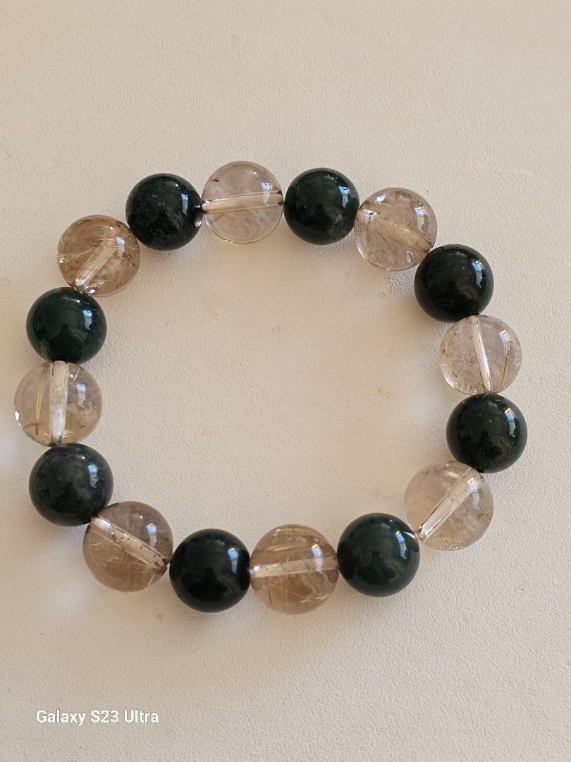 ブラジル産ルチルと出雲瑪瑙　碧玉ブレスレット