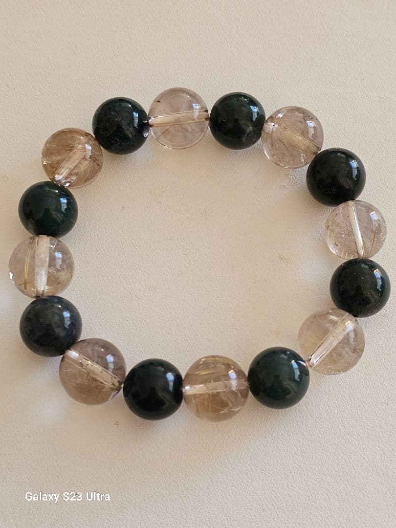 ブラジル産ルチルと出雲瑪瑙　碧玉ブレスレット