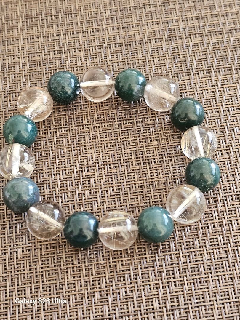 ブラジル産ルチルと出雲瑪瑙　碧玉ブレスレット